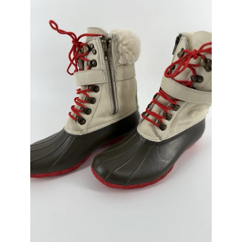 Sperry Shearwater Winter‎ Duck Boots Womens Size 8 Ivory White Leather Sheepskin